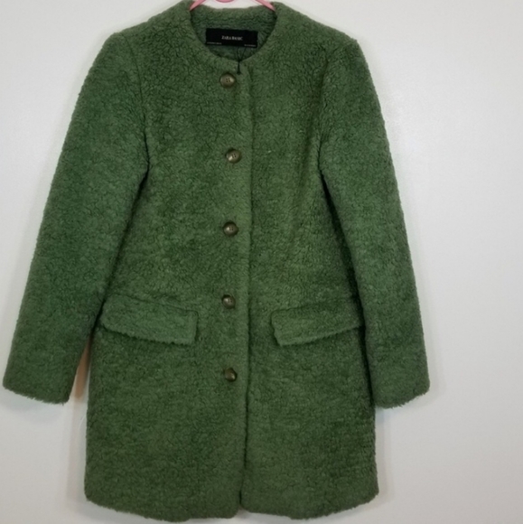 Zara green teddy shearling coat - Picture 6 of 7